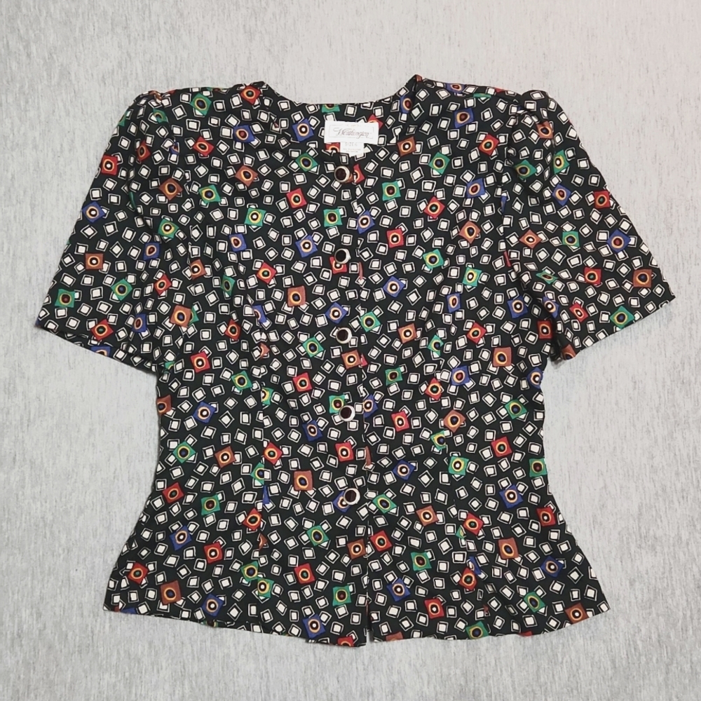 RARE!! Vintage 80's Funky Print Matching Midi Maxi Skirt & Button Up Blouse Set - Picture 7 of 17